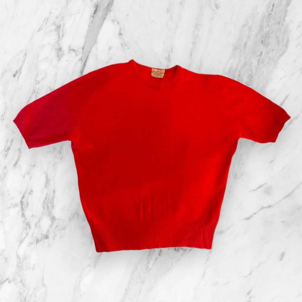 Pure Cashmere made in Scotland Red Short-Sleeve Crew Neck Sweater